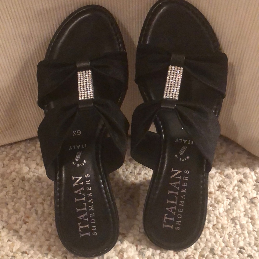 Black Italian made sandals with embellished top.